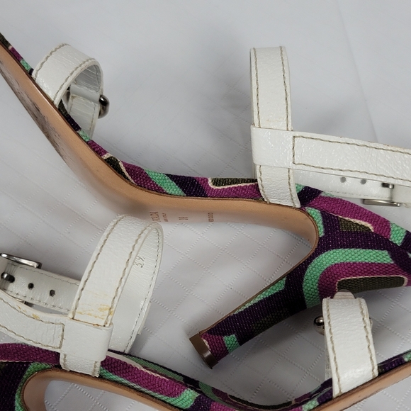 Prada Calzature Donna White Leather Cinghiale Viola Slingback Heel Sandals Sz 39 - Picture 10 of 12